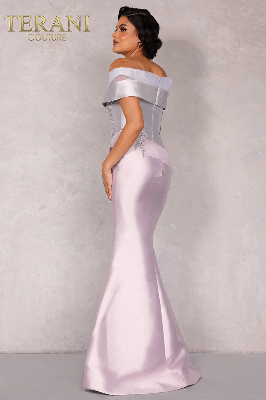 Two Tone Off Shoulder Mikado Mother Of Bride Gown – 2011M2159