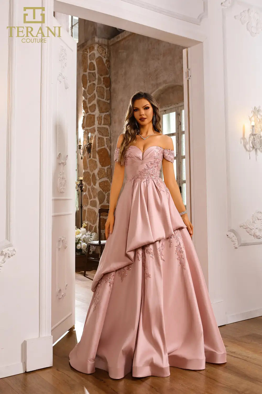Terani Couture 251M4062 Long Ball Gown Formal Prom Dress - Blush / 8 Terani Couture 251M4062 Long Ball Gown Formal Prom Dress - Blush / 8