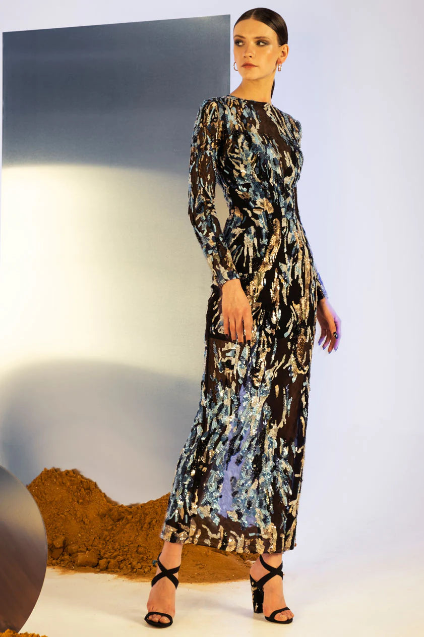 Saiid Kobeisy RTWSS23-DR-55 Indigo Beaded Fitted Tulle Evening Dress Saiid Kobeisy RTWSS23-DR-55 Indigo Beaded Fitted Tulle Evening Dress