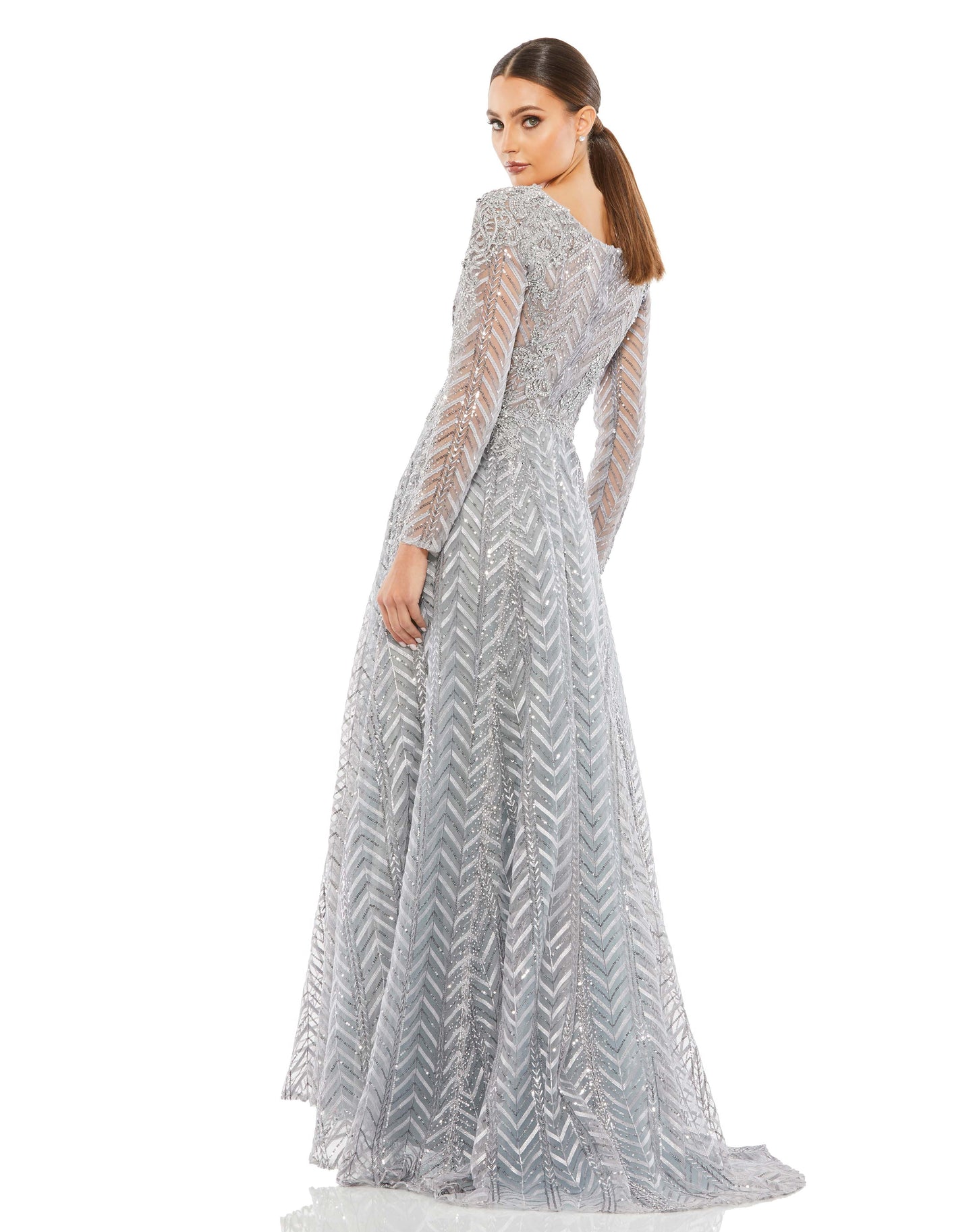 Mac Duggal 20189 LONG SLEEVE CHEVRON EMBROIDERED GOWN