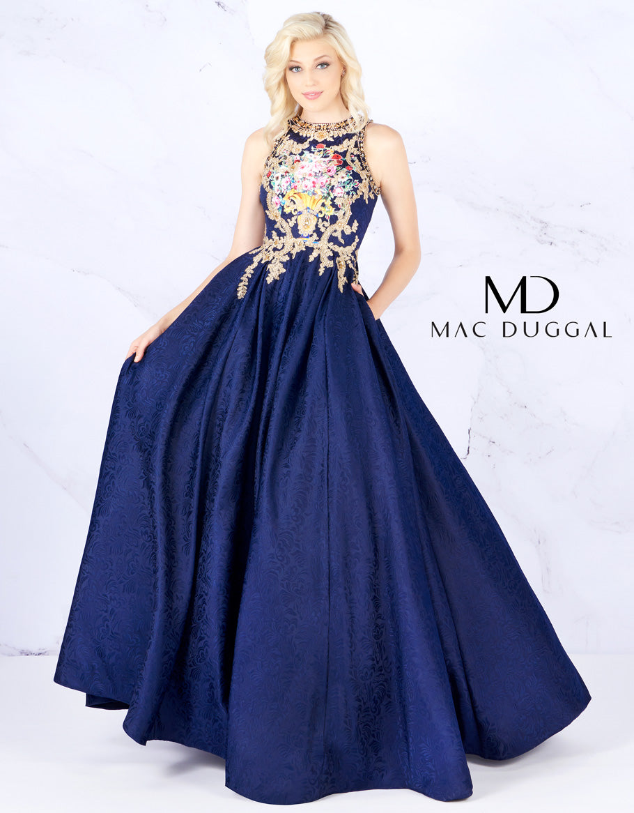 mac duggal blue and gold dress Blue Floral Gown by Ieena for Mac Duggal