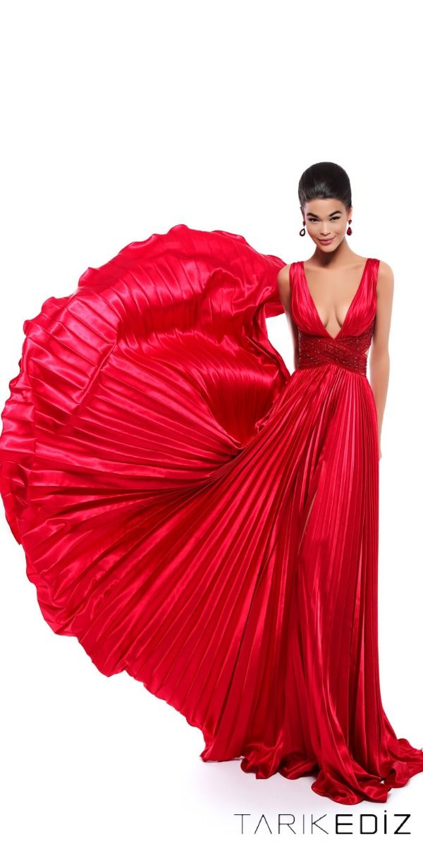 tarik ediz v neck satin dress 50444 Tarik Ediz | Signature Dresses - 51144