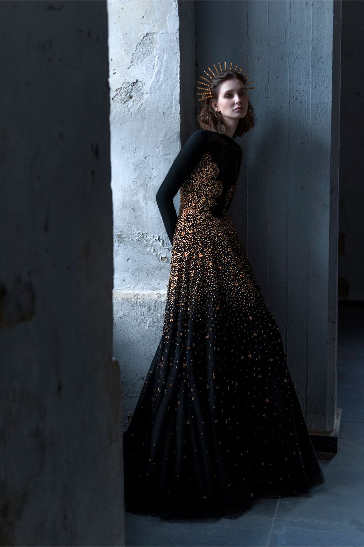 Saiid Kobeisy RTWSS21-35 Black & Gold Fully Beaded Evening Dress Saiid Kobeisy RTWSS21-35 Black & Gold Fully Beaded Evening Dress