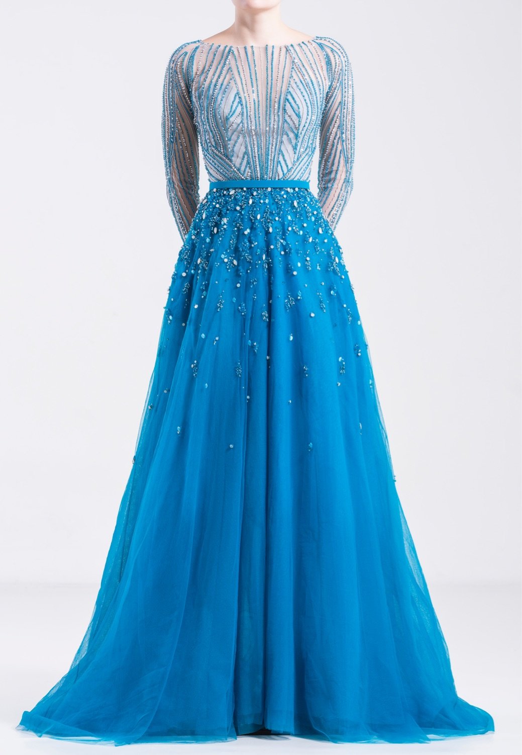 Saiid Kobeisy RTWSS21-16 Moroccan Blue Fully Embroidered Evening Dress 8 Saiid Kobeisy RTWSS21-16 Moroccan Blue Fully Embroidered Evening Dress 8