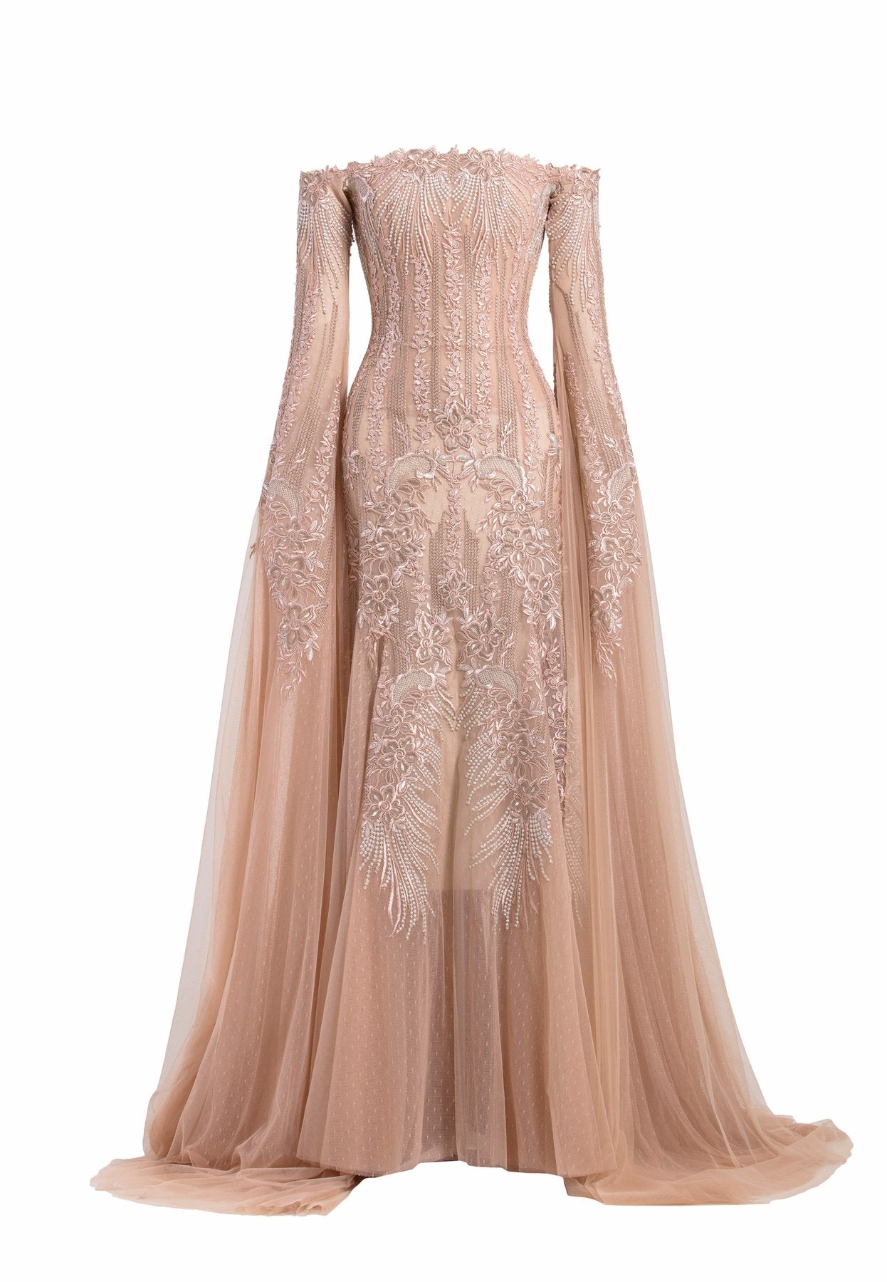 Saiid Kobeisy RTWSS20-08 Off-Shoulder Fully Embroidered Evening Dress Saiid Kobeisy RTWSS20-08 Off-Shoulder Fully Embroidered Evening Dress