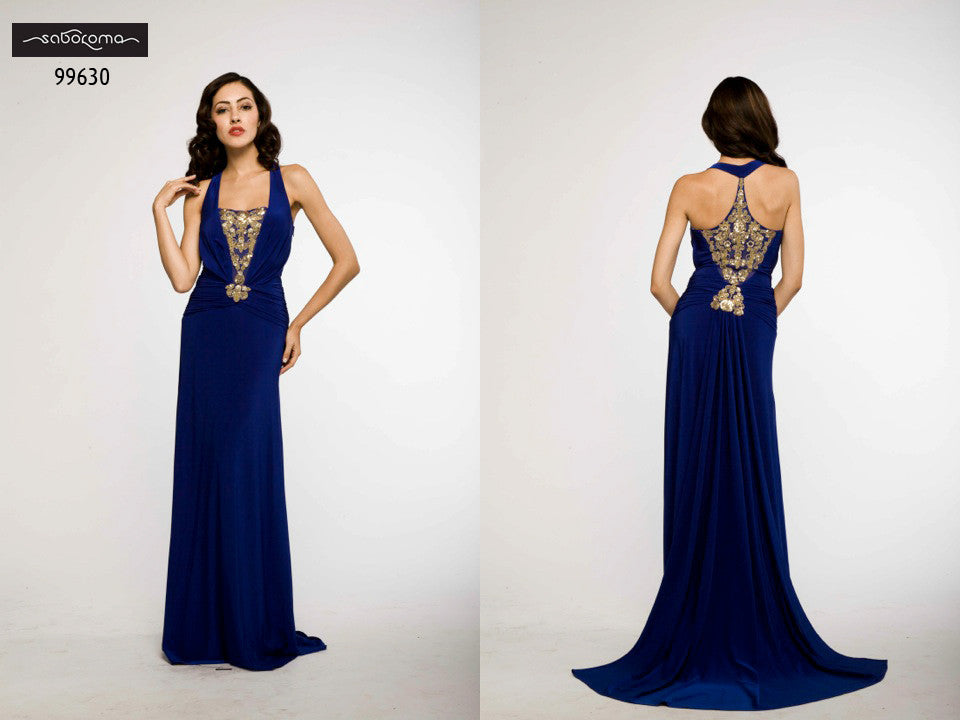 Saboroma 99630 Royal Blue Gown with Gold Details – Dody's Dresses