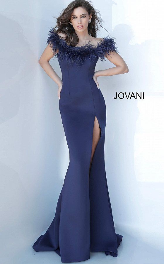 Jovani 2944 Feather Neckline Dress Jovani 2944 Feather Neckline Dress