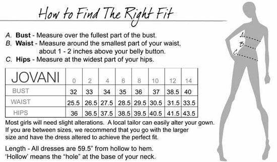 Jovani Size Chart