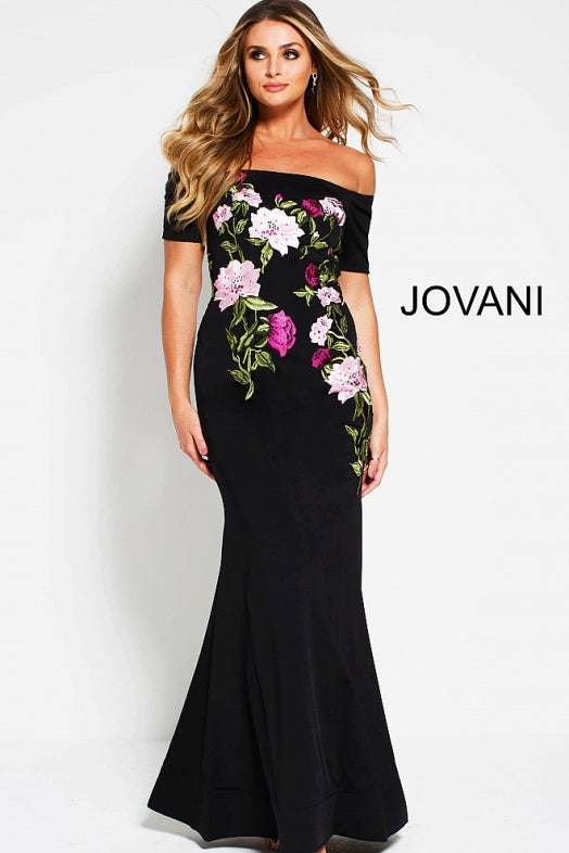 jovani black dress with flowers Halter Neck Chiffon Gown with Floral Detail 37166