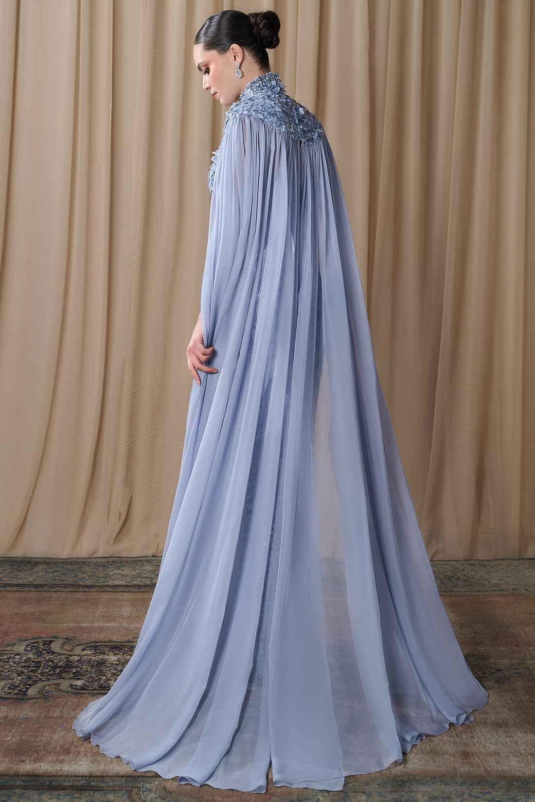 Gattinlo by Marwan Embroidered High Neck Cape Gown
OP-8120