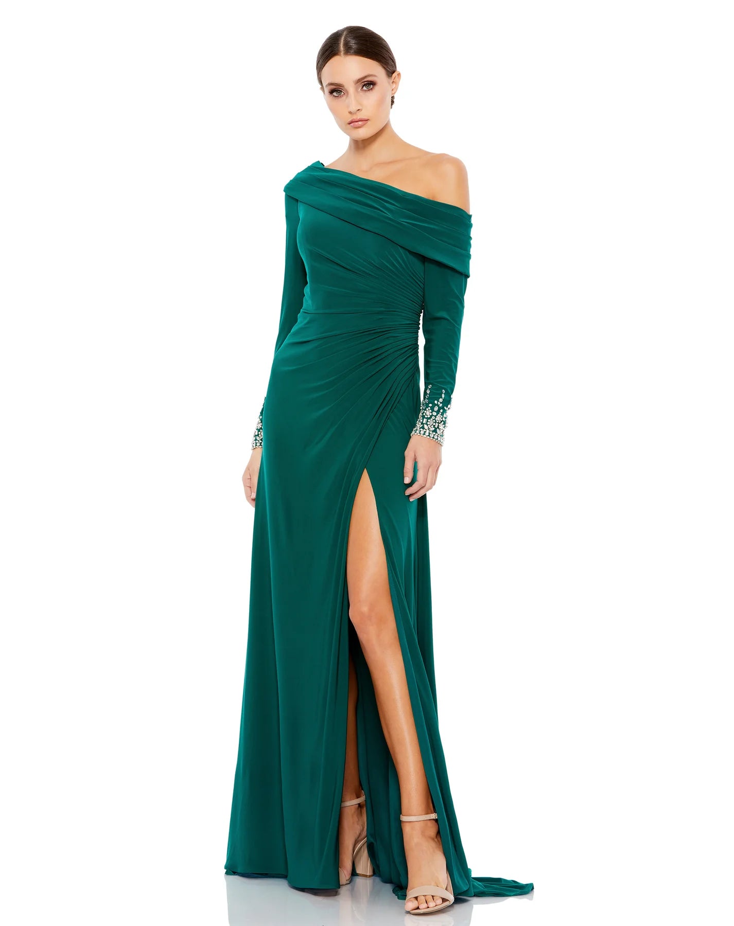 Emerald Green One Shoulder Column Dress (3106971)