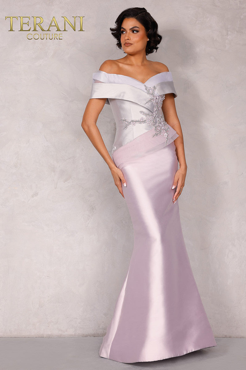 Two Tone Off Shoulder Mikado Mother Of Bride Gown – 2011M2159