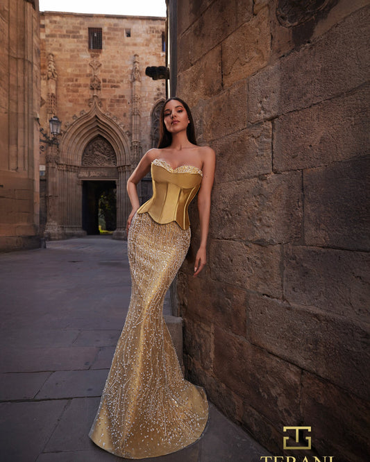 Terani Couture 261E6238 - Beaded Sweetheart Corset Mermaid Gown