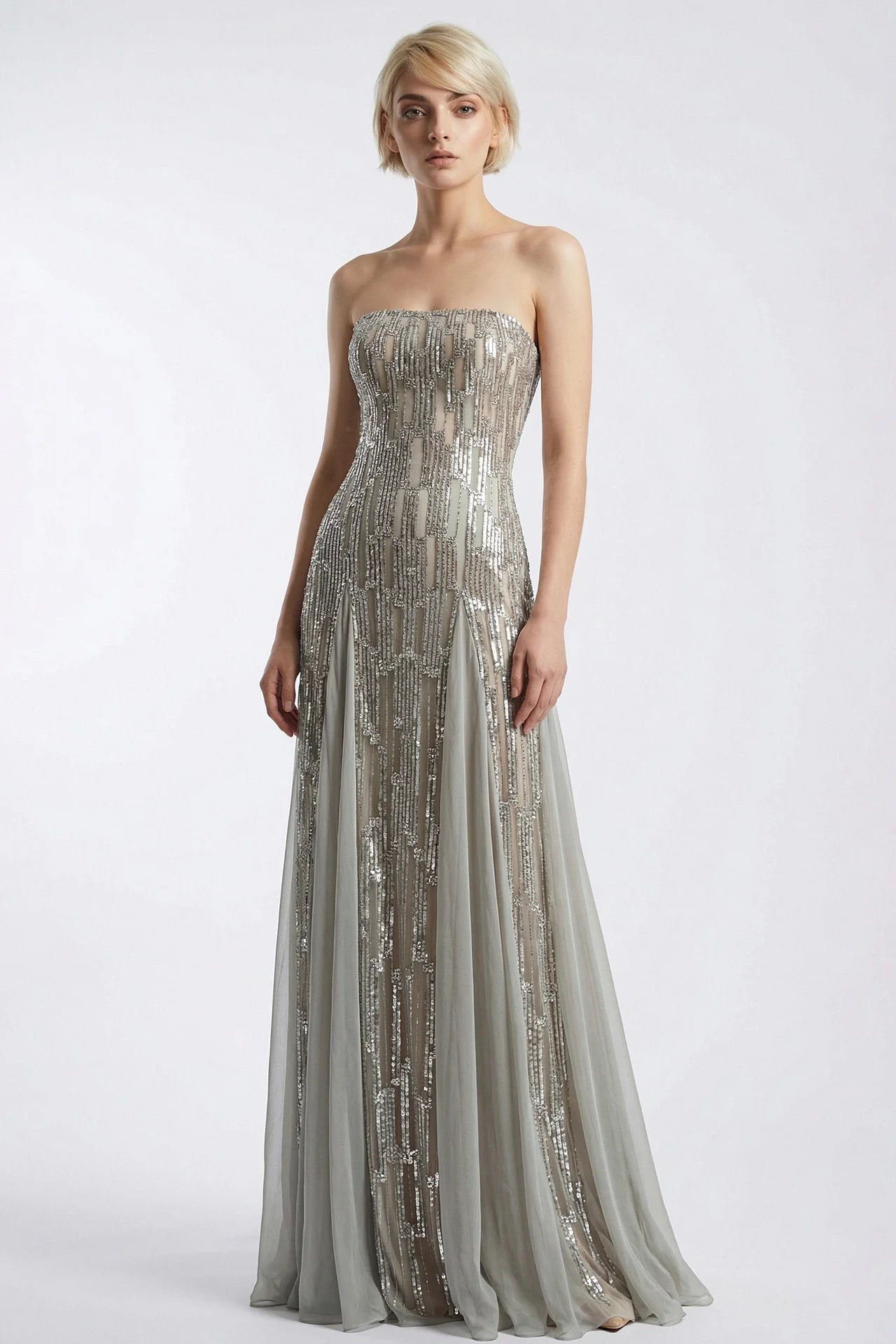 Gatti Nolli Strapless Embroidered Gown with Draped Chiffon Cape DRESS-GA-7883 - BLOUSE-GA-7882