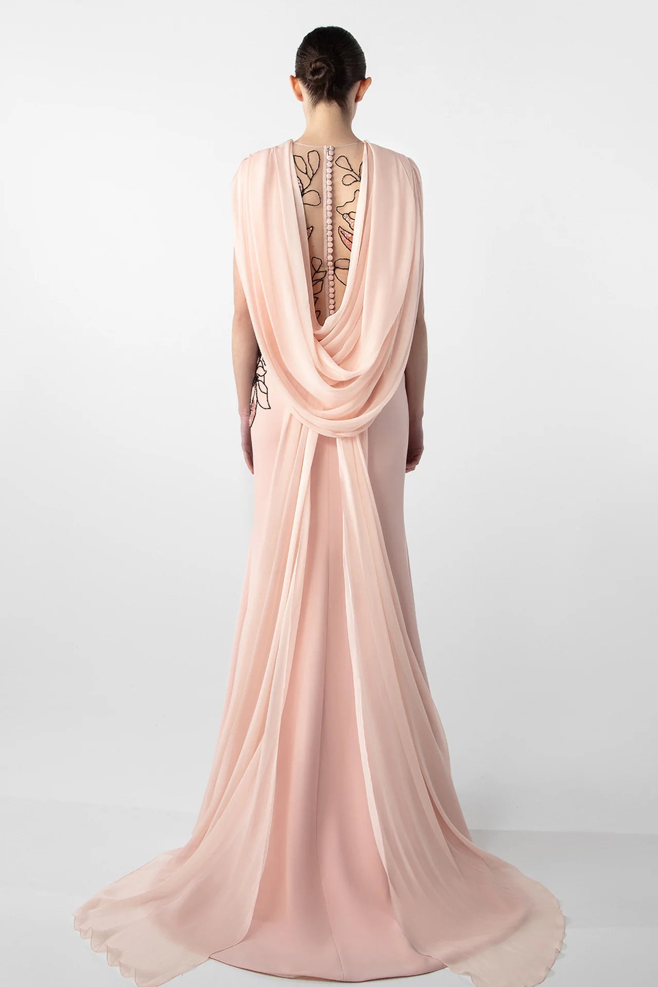 Gattinilo by Marwan GA-7649A Fitted Crepe Dress with Embroidered Chiffon Cape