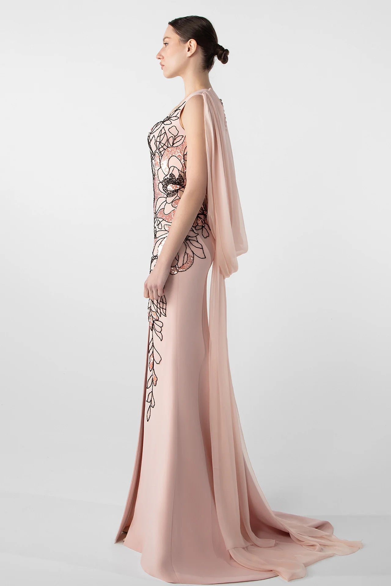 Gattinilo by Marwan GA-7649A Fitted Crepe Dress with Embroidered Chiffon Cape