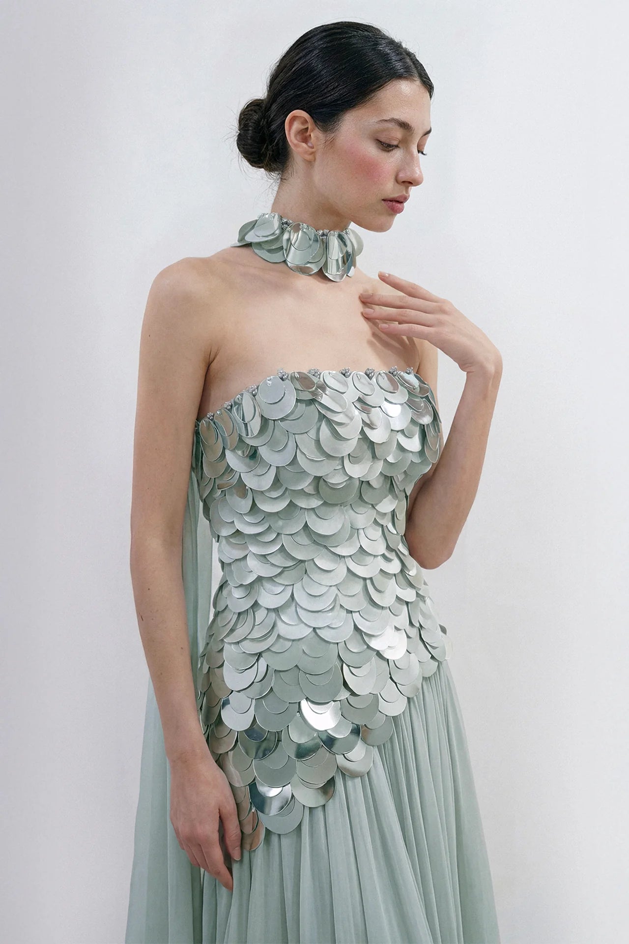 Gatti Noli Halter Column Gown with Sculpted Embellished Bodice GA-7838