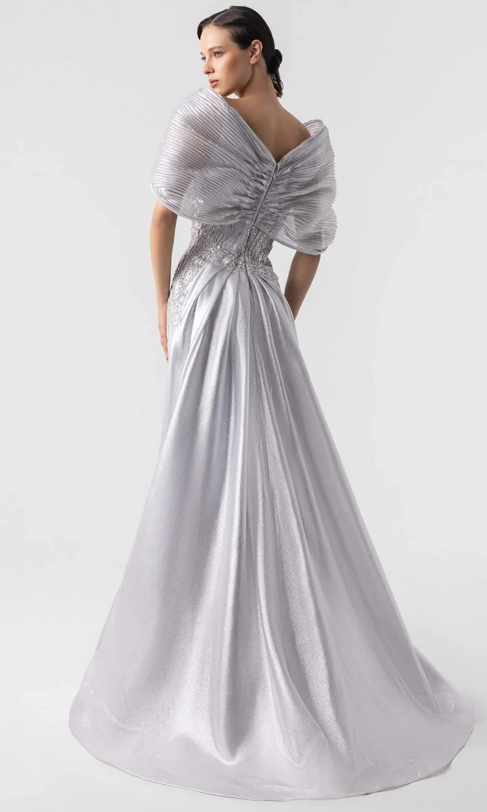 MNM Couture G1939 - Plunging V-Neck Gown with Structured Sleeves
