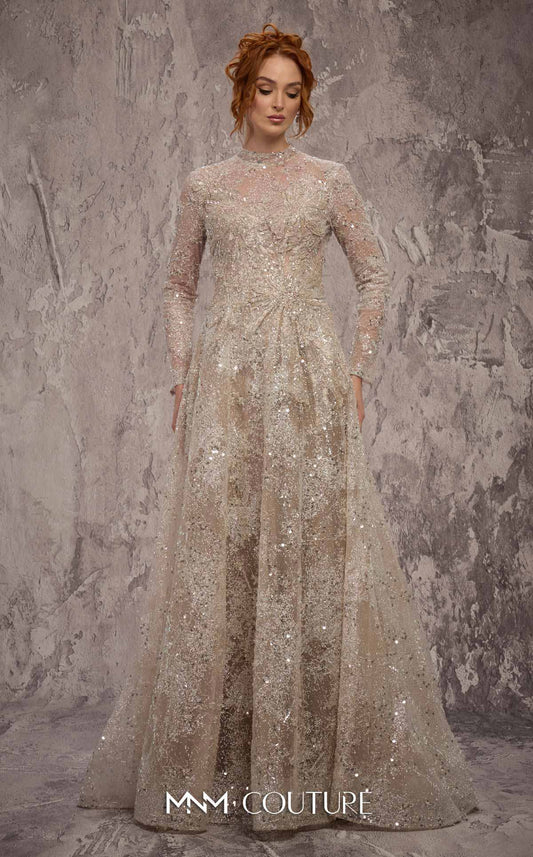 MNM Couture J02720: Sequined Jewel Neck A-Line Gown