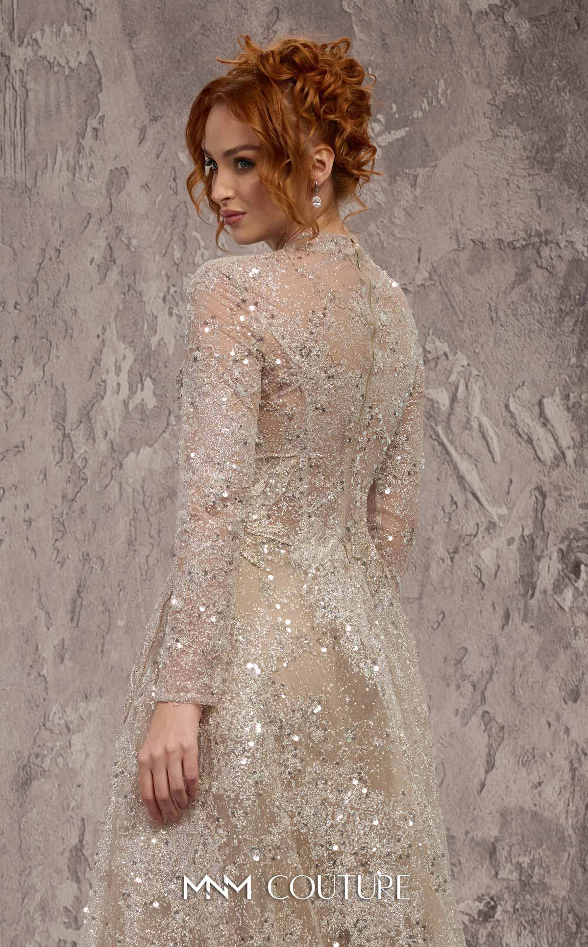 MNM Couture J02720: Sequined Jewel Neck A-Line Gown