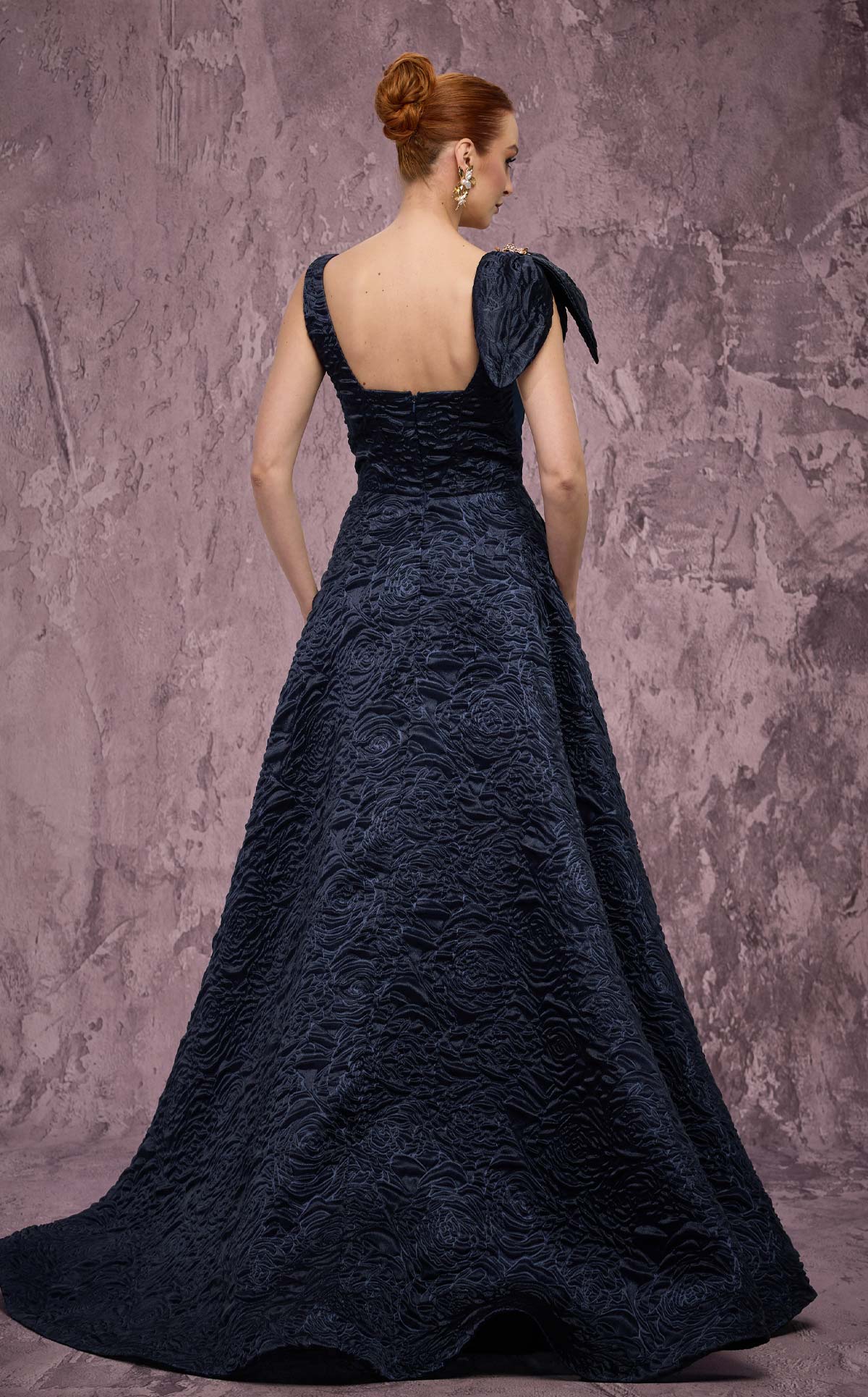 MNM Couture Q1150 One-Shoulder Velvet Satin Dress