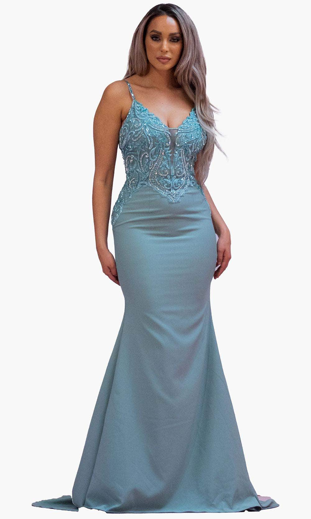 Chic and Holland BM1848 - Plunged V-Neck Evening Dress