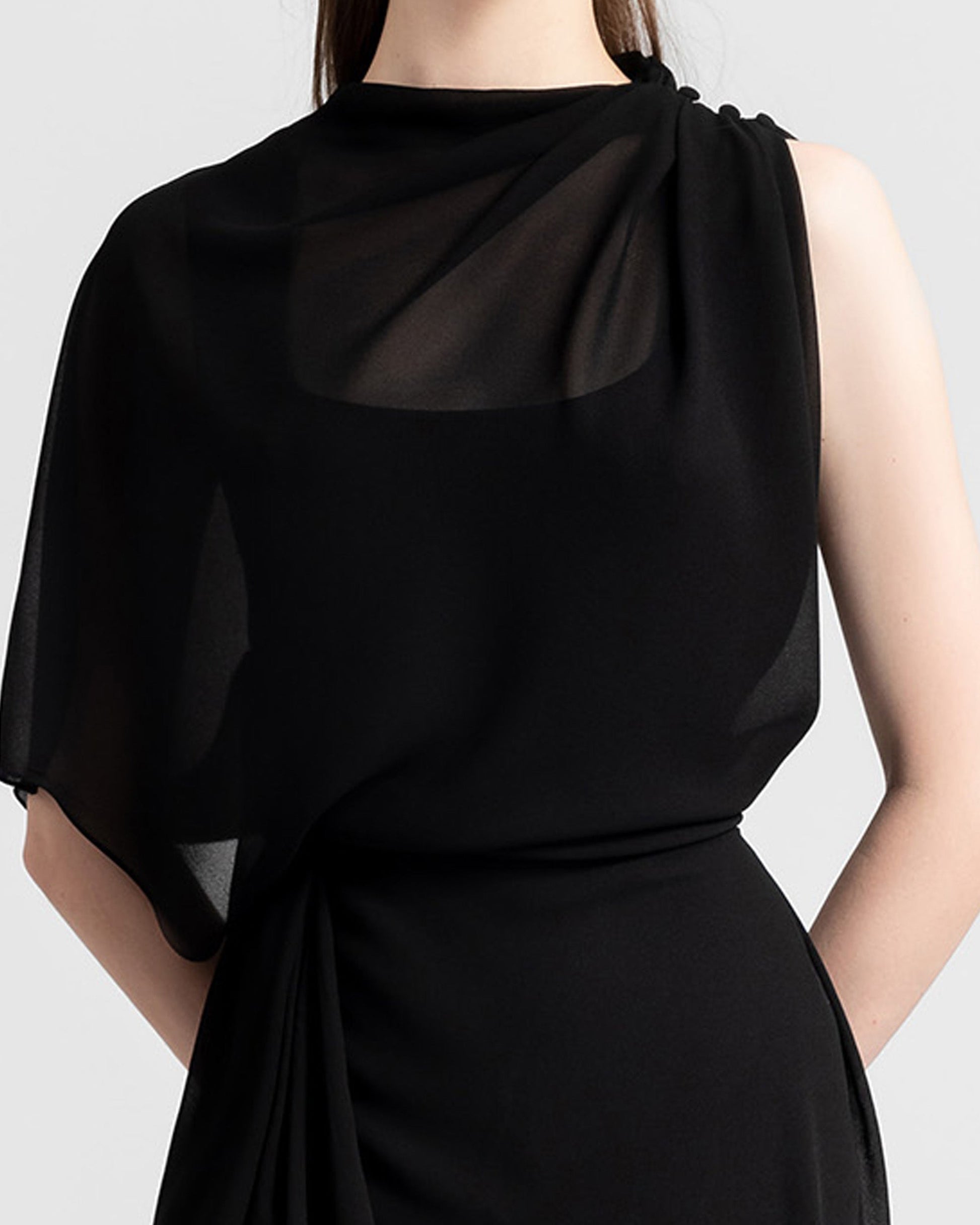 Gemy Maalouf Asymmetrical Draped Chiffon Dress Dark Green Gemy Maalouf Asymmetrical Draped Chiffon Dress Dark Green
