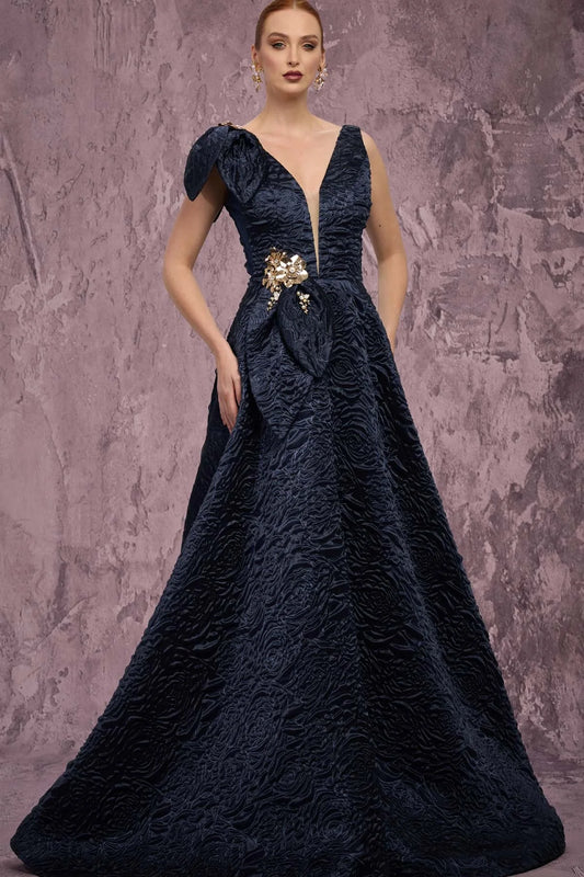 MNM Couture Q1150 One-Shoulder Velvet Satin Dress