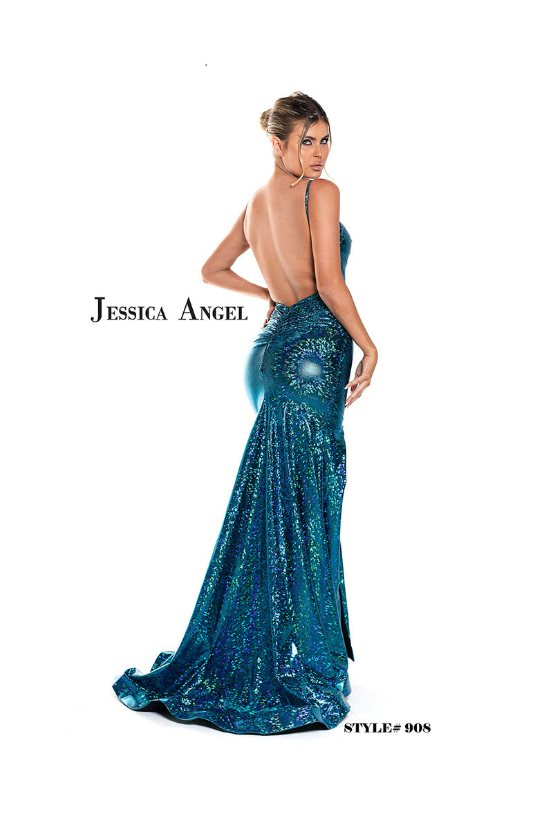 JESSICA ANGEL COLLECTION - SPANDEX HIGH SLIT GOWN 908