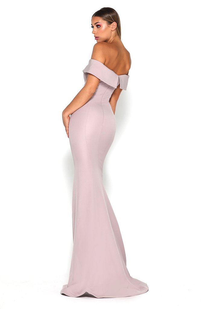 Rebecca Gown Mauve   This off-shoulder