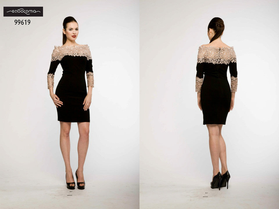 Saboroma 99619 Lace-Outlined Cocktail Dress