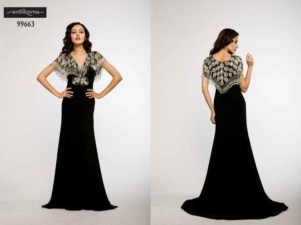 Saboroma 99663 SIlver-Peacock Embellished Gown
