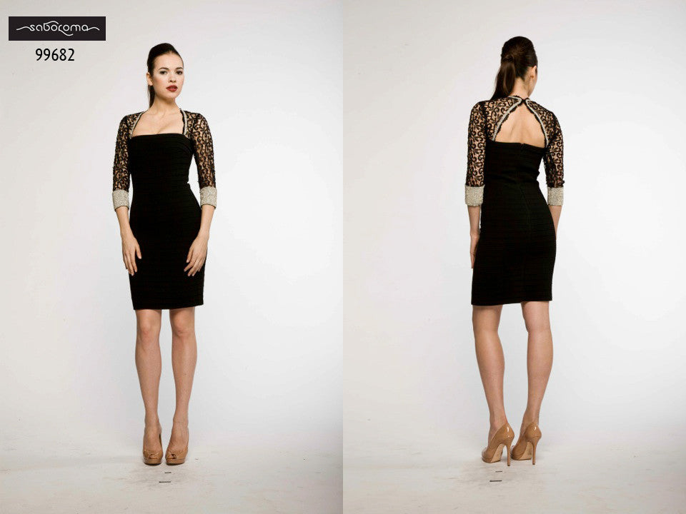 Saboroma 99682 Sleek Black Cocktail Dress with Shrug