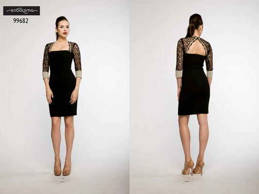 Saboroma 99682 Sleek Black Cocktail Dress with Shrug