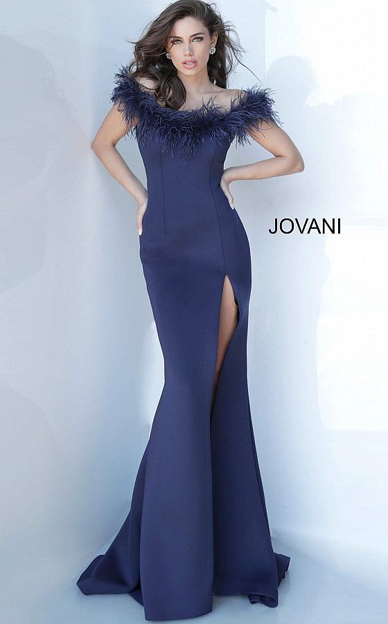 Jovani 2944 Feather Neckline Dress